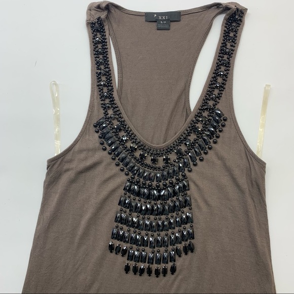 2/$20 XXI Forever 21 Brown Embellished Tank top Size Small - Picture 3 of 7